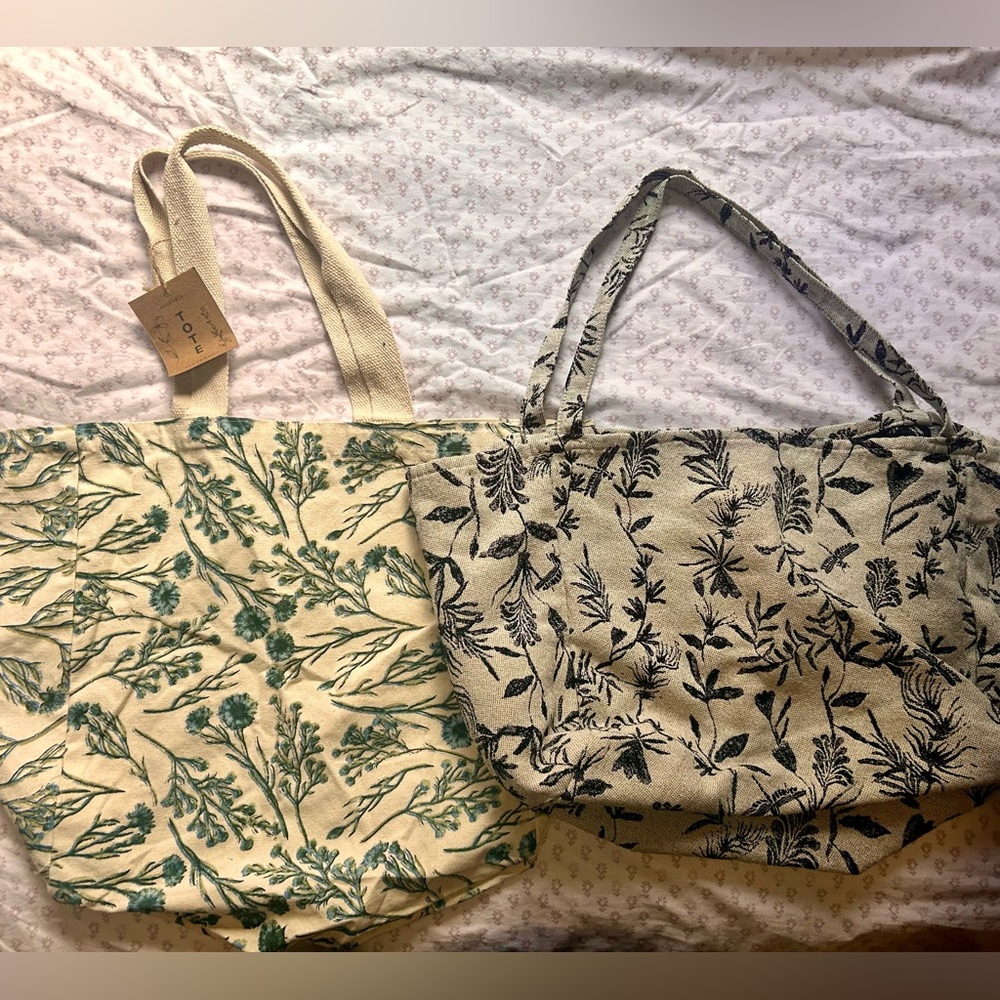 Floral Canvas Reusable Tote Bag Set - Picture 2 of 5